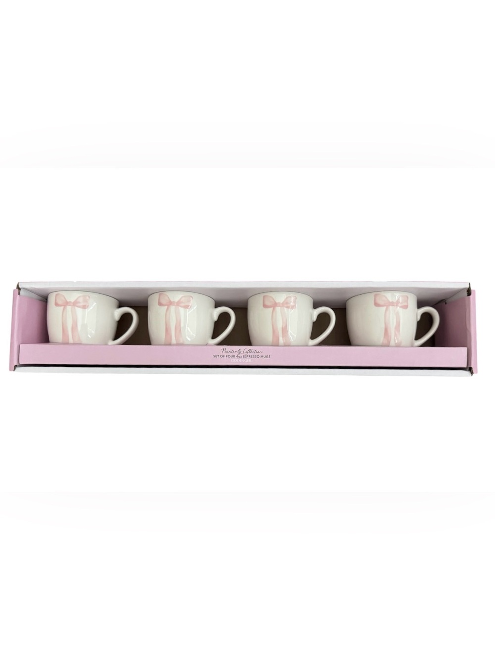 NWT Godinger Pink Bow Espresso Mugs Set of 4 Coquette Painterly Collection